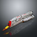 Futuristic Sci-Fi spaceship 3D model with gray body red details and engine flames