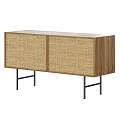 Modern Rattan Panel Wooden Cabinets With Metal Legs And Various Sizes