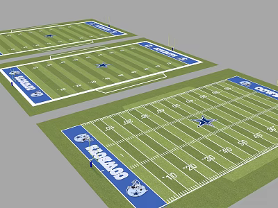 American Football Field Layout With Team Logos Yard Markers And End Zone Designs 3d model