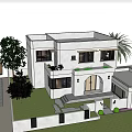 Modern Boutique Villa Exterior With White Walls Arched Doorway And Green Plants