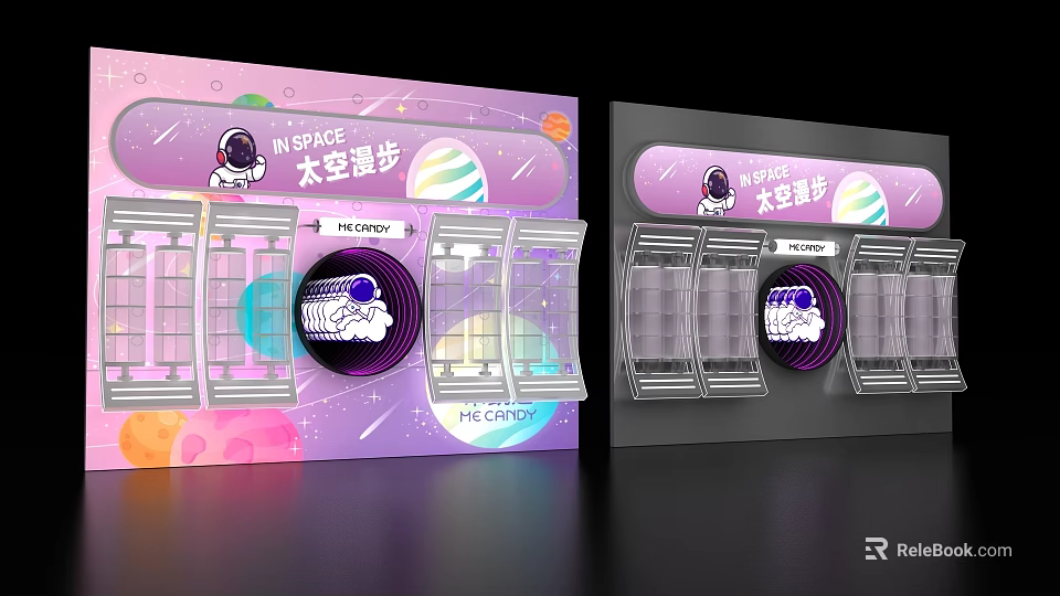 Colorful Space Theme Display Shelves with Astronaut Design and Planet Elements 3d model