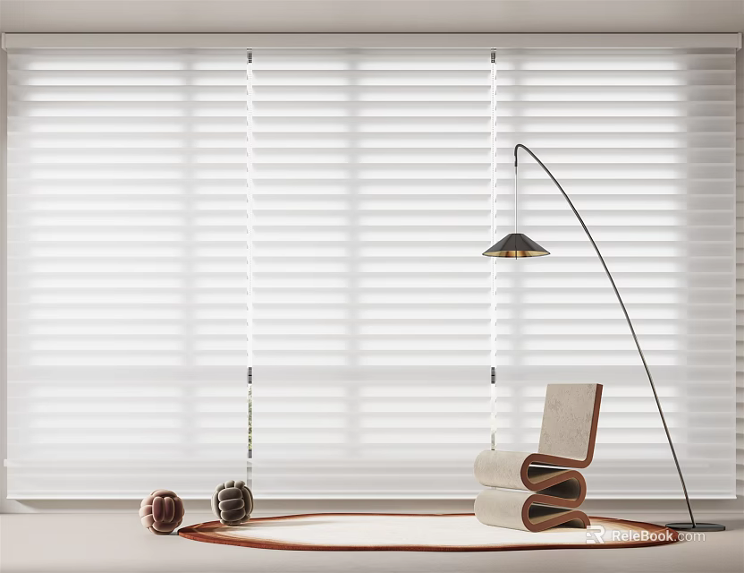 White Window Blinds In Modern Interior With Floor Lamp Accent Chair And Decor 3d model 