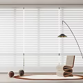 White Window Blinds In Modern Interior With Floor Lamp Accent Chair And Decor