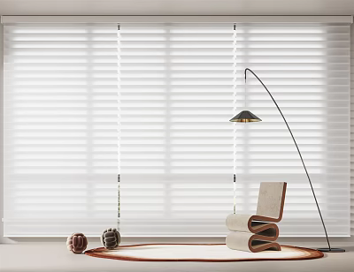 White Window Blinds In Modern Interior With Floor Lamp Accent Chair And Decor 3d model