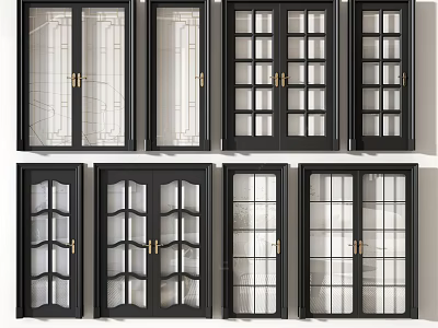 Double Doors With Various Designs Glass Panels And Black Frames For Interior 3d model