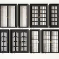 Double Doors With Various Designs Glass Panels And Black Frames For Interior