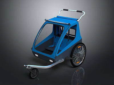 Blue Wheeled Tank With Transparent Cockpit Handle Seat And Small Wheels Design 3d model