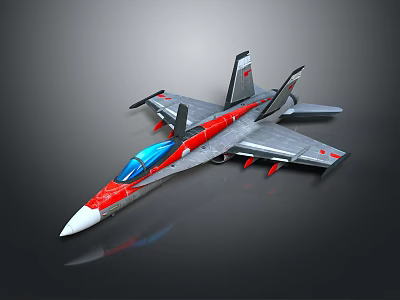 Military Fighter Jet With Modern Design Red Gray Blue Color Scheme And Missiles On Wings 3d model