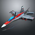Military Fighter Jet With Modern Design Red Gray Blue Color Scheme And Missiles On Wings