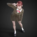 Anime Style Girl In School Uniform With Red Hair And Bow Tie
