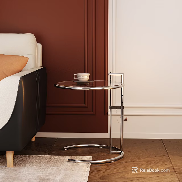 Modern Interior Side Table With Round Glass Top Metal Frame Beside Sofa On Wooden Floor 3d model 