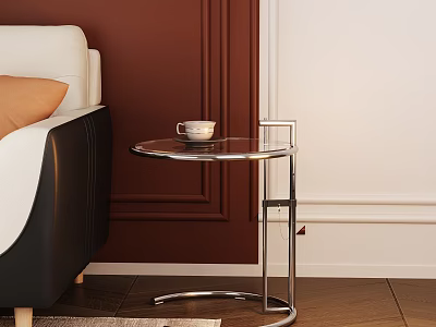 Modern Interior Side Table With Round Glass Top Metal Frame Beside Sofa On Wooden Floor 3d model