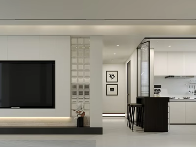 Modern Minimalist Open Plan Living And Dining Room With Bright Clean Home Interior Design 3d model