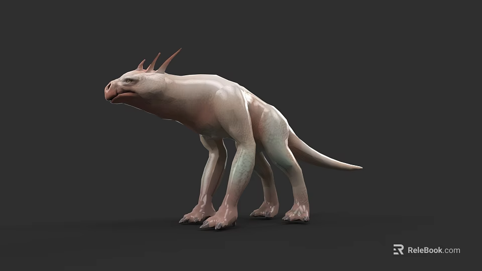 3D Rendered Mythical Dinosaur With Horned Head And Pink Green Skin 3d model 