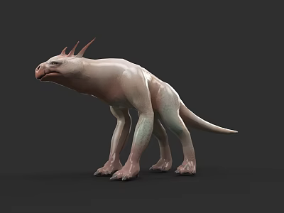 3D Rendered Mythical Dinosaur With Horned Head And Pink Green Skin 3d model