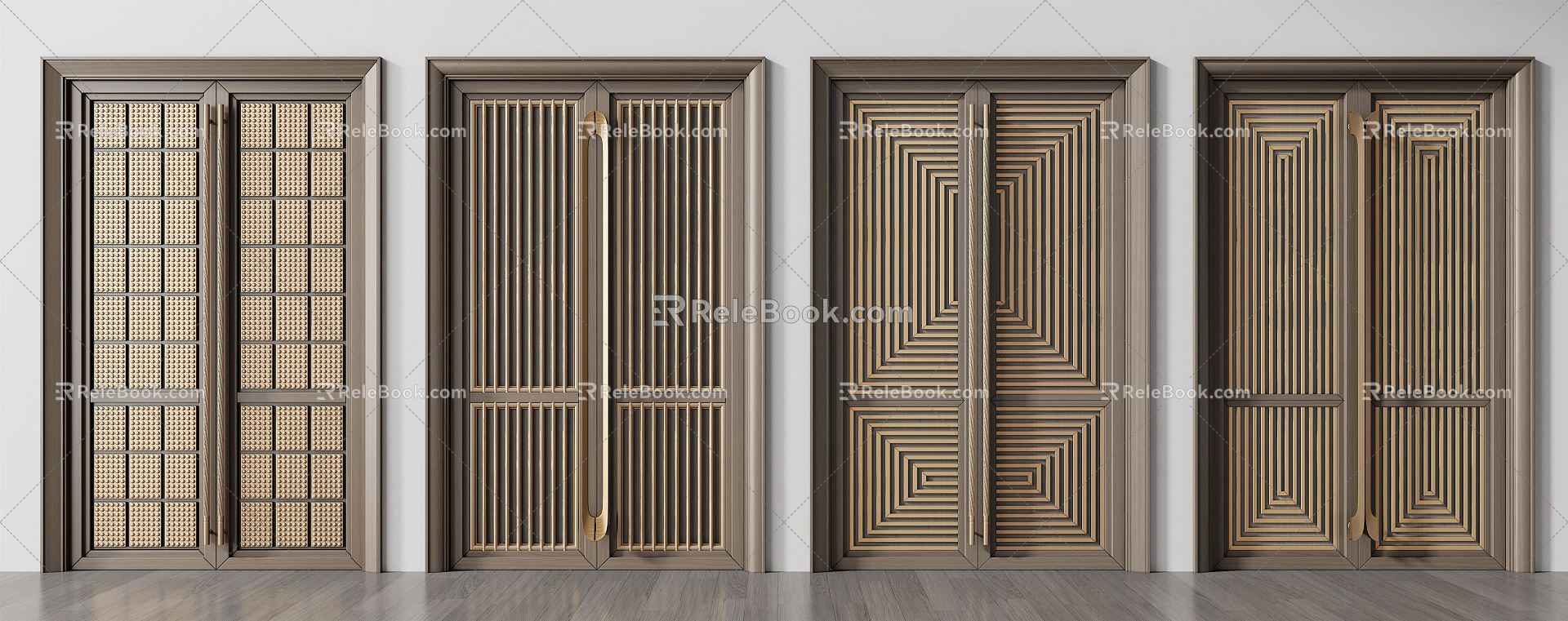 New Chinese style double door double door combination 3d model