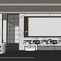 Elegant Modern Bathroom Interior With Marble Vanity Large Mirror And Bathtub