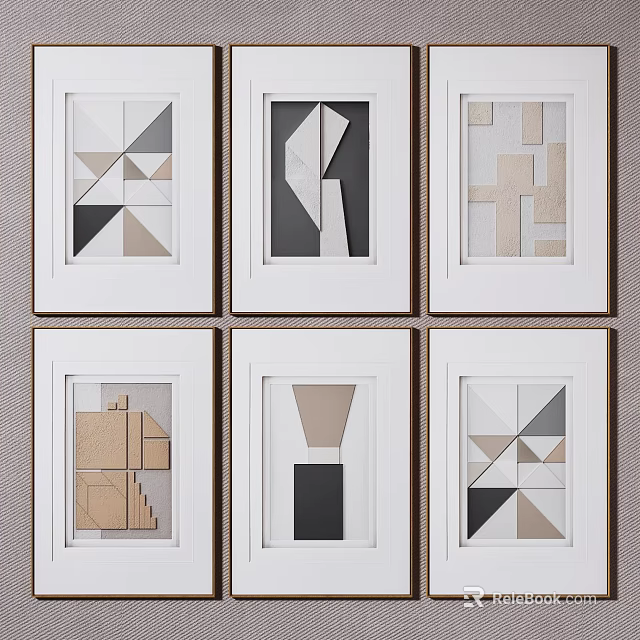 Modern Geometric Pattern Decorative Paintings With Six Framed Abstract Artworks 3d model