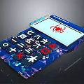 Blue Electronic Calculator With Colorful Patterns Numeric Keys Chinese Numerals And Red Spider Screen