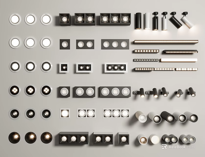 Various Styles Of Downlights And Spotlights With Modern Design And Different Colors 3d model 