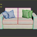 Multi People Comfortable Striped White Sofa With Red Tag Pillows 3d model