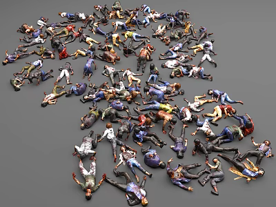 Multiple Character Models Lying Down On Gray Surface With Various Poses 3d model