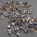 Multiple Character Models Lying Down On Gray Surface With Various Poses