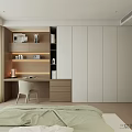 Modern Bedroom Interior With Large Bed Green Bedding White Wardrobes Bedside Tables And Window View