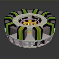 Circular Mechanical Equipment With Orange Black Stripes Silver Frame And Yellow Center
