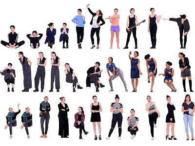 Group of People in Various Poses Standing Sitting and Doing Different Actions 3d model