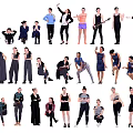 Group of People in Various Poses Standing Sitting and Doing Different Actions
