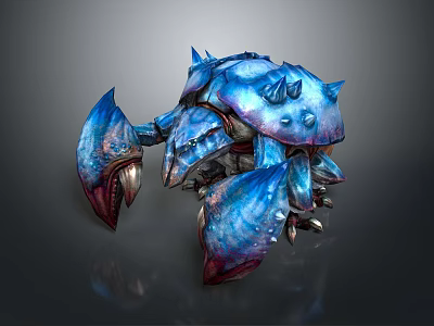 Mythical crustacean creature with blue and purple spiked armor large claws 3D rendered fantasy design 3d model