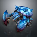 Mythical crustacean creature with blue and purple spiked armor large claws 3D rendered fantasy design