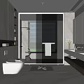 Modern Bathroom Interior Design With Shower Area Wall Mounted Toilet And Double Vanity Mirror