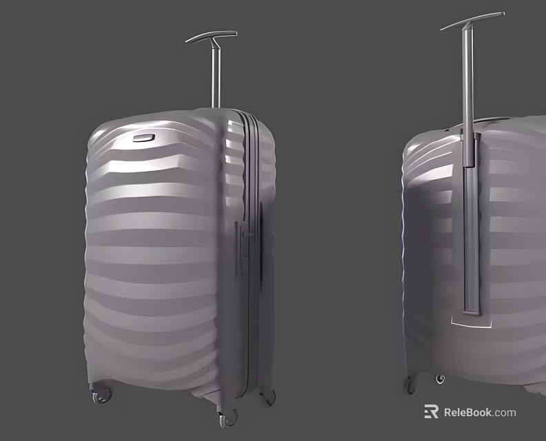 Silver Hard Shell Striped Suitcase Featuring Telescopic Handle And Rolling Wheels Design 3d model 
