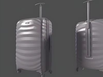 Silver Hard Shell Striped Suitcase Featuring Telescopic Handle And Rolling Wheels Design 3d model