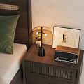 Wooden Bedside Table with Table Lamp Vintage Radio and Art Frame