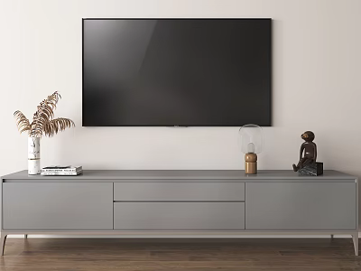 Modern Minimalist TV Stand With Wall Mounted TV Sculpture Vase And Storage Drawers 3d model