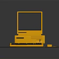 Vintage Yellow Electronic Computer With Monitor Tower Keyboard And Mouse On Black Mat