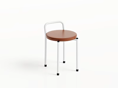 Minimalist Single Chair With Brown Seat White Metal Frame And Curved Armrest 3d model