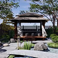 Serene Japanese Karesansui Garden Featuring Thatched Pavilion Stones Mossy Paths And Wooden Fence