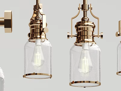 Brass Glass Pendant Lights with Clear Shades and Vintage Industrial Design for Home Interior 3d model