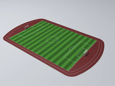 Soccer Field with Green Grass Surface White Markings and Red Running Track 3d model