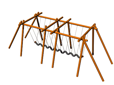 Wooden Playground Swing Set With Multiple Swings And Wave Seats For Kids 3d model