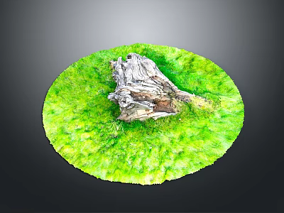 Natural Wooden Stump Featured On Circular Green Grass Outdoor Landscape 3d model