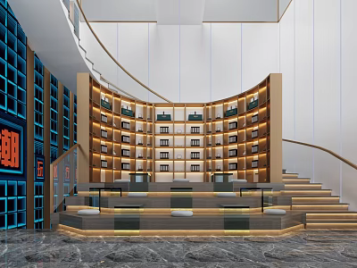 Elegant SPA Sauna Interior Design With Curved Shelves And Stairs 3d model