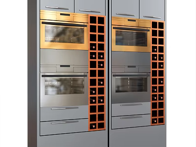 Modern Kitchen With Built In Ovens Wine Racks And Stainless Steel Cabinets 3d model