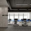 Modern Public Office Space With Open Layout Glass Partitions Workstations Computers And Ergonomic Chairs