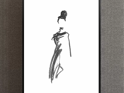 Abstract Painting Black and White Hand Drawn Figure with Minimalist Lines in Black Frame 3d model