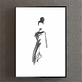 Abstract Painting Black and White Hand Drawn Figure with Minimalist Lines in Black Frame